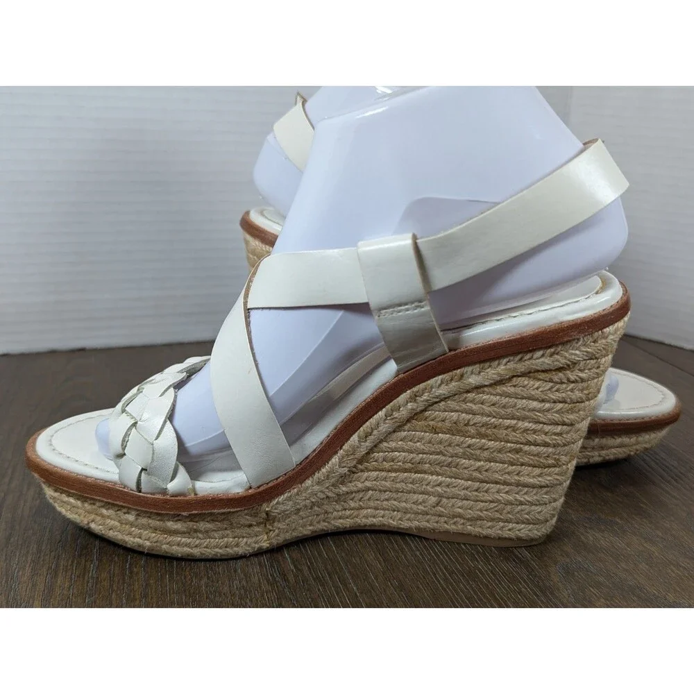 Antonio Melani Strappy Braided Raffia Wedges Sandals Women's 6 White Leather